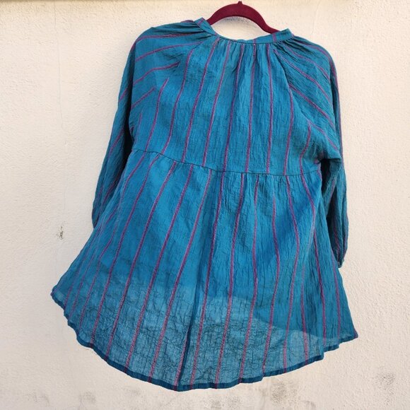 PIETSIE Turquoise Stripe Blouse - Picture 3 of 5